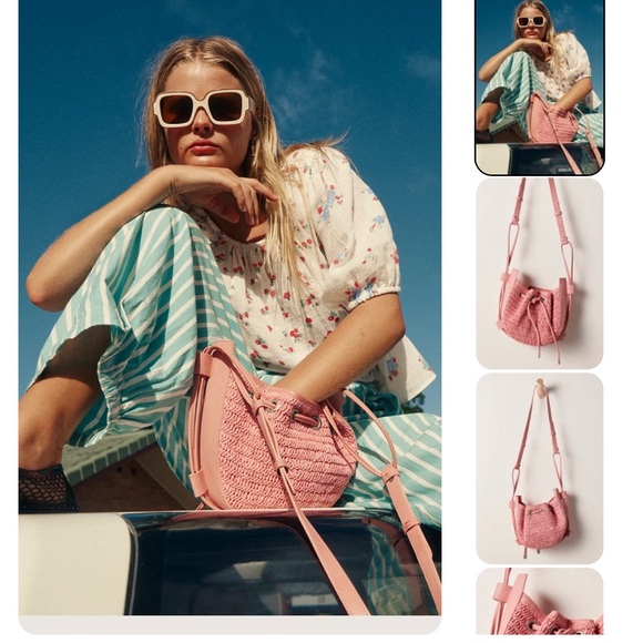 FREE PEOPLE CROSSBODY CABANA BAG IN VINTAGE PINK W/SOFT LEATHER DETAILS NWOT - Picture 6 of 8